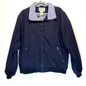 LL Bean Mens Bomber Jacket Size Large Zip Navy Nylon Cotton Lining Zip Pockets